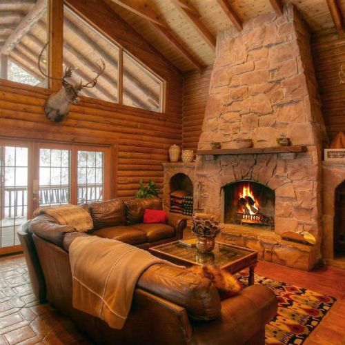 Great fireplace and comfy couch for the crowd.