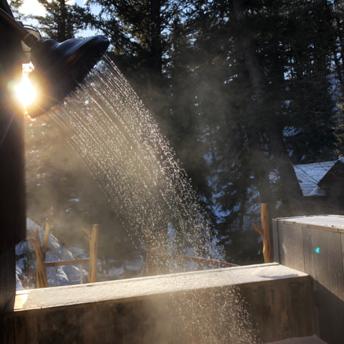 Enjoy a steaming outdoor shower after your relaxing soak in the hot tub