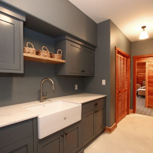 Cabinets in laundry facilities.